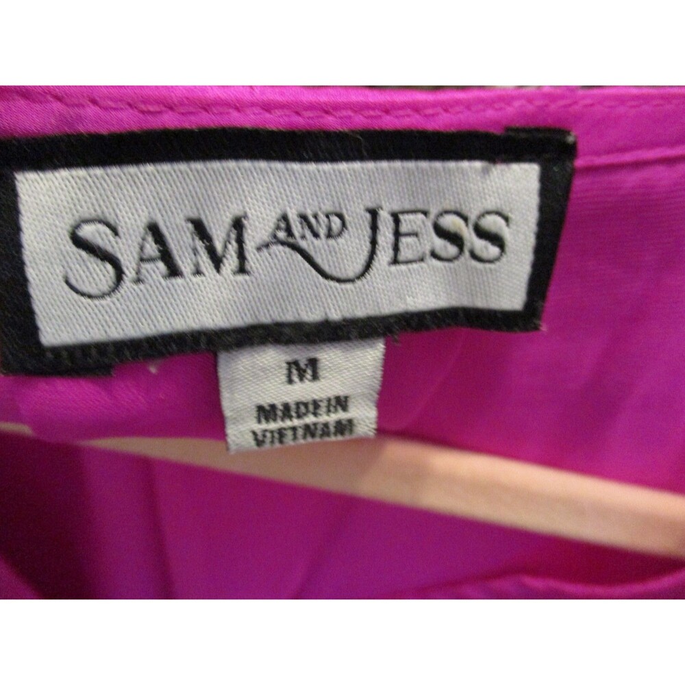Sam & Jess Womens Sz M Satin Surplice Long Sleeve Puff Shoulder Top Pink Silky - Picture 6 of 9